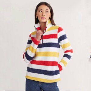 Dudley Stephens Kaki Pullover Sherpa Quarter Zip Camp Stripe L